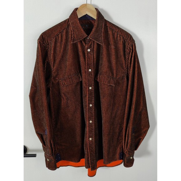 Etro Milano Corduroy Mens Size 42 Button Front Shirt Burnt Orange Made in Italy - Picture 2 of 6